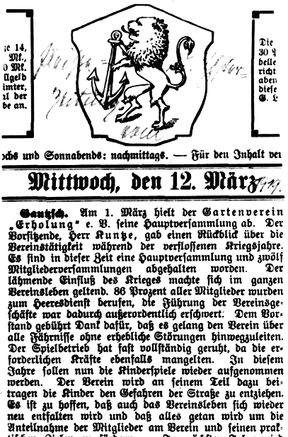 Abbildung 8: Artikel in der Pleißen- und Elsterzeitung vom 12.03.1919
